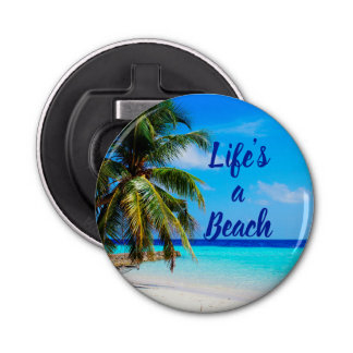 Beach ocean Palm tree Life is a beach Can Cooler Flaschenöffner