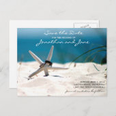 Beach Ocean Rings Starfish Hochzeit Save the Date Ankündigungspostkarte (Vorne/Hinten)