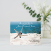 Beach Ocean Rings Starfish Hochzeit Save the Date Ankündigungspostkarte (Stehend Vorderseite)