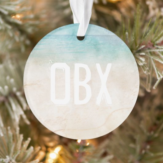Beach Ocean Sand INITIALS Blue Foto Keepake Ornament (Baum)