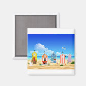 Beach Ocean Sand Sun Landschaft Huts Fischen. Magnet (Vorderseite/Rückseite)
