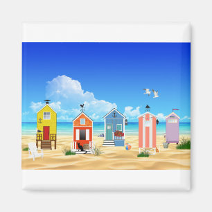 Beach Ocean Sand Sun Landschaft Huts Fischen. Magnet
