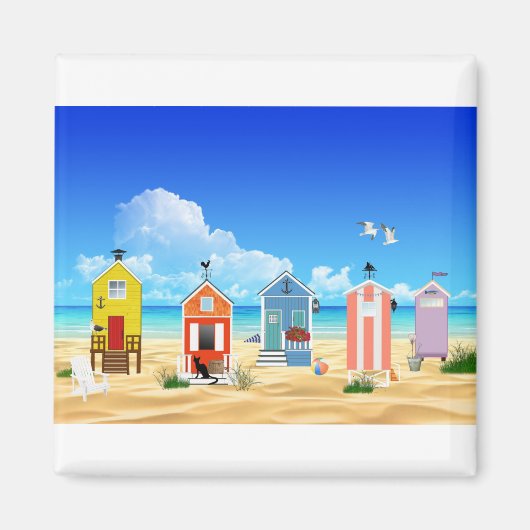 Beach Ocean Sand Sun Landschaft Huts Fischen. Magnet (Vorne)