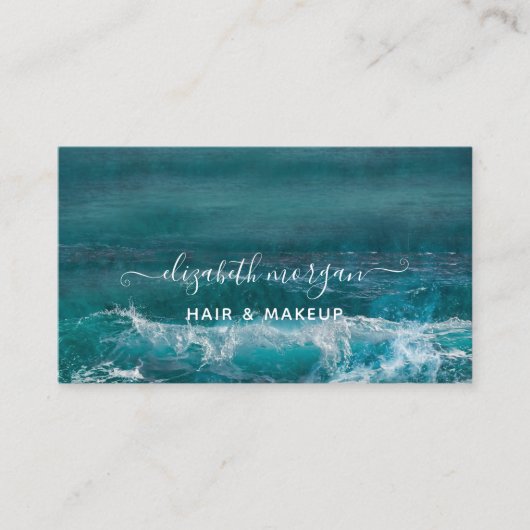 Beach Ocean Script Aqua Green Blue Modern Visitenkarte (Vorderseite)