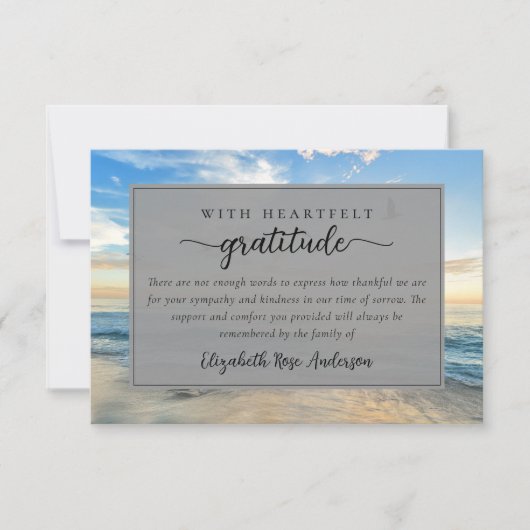 Beach Ocean Script Beileid Beerdigung Dankeskarte (Vorderseite)