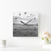 Beach Ocean Sea Abstrakt Schwarz-weiß einfach Land Quadratische Wanduhr (Zuhause)