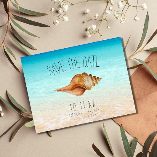 Beach Ocean Seashell Wedding Rettet die Termine Ankündigungspostkarte