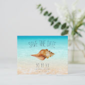 Beach Ocean Seashell Wedding Rettet die Termine Ankündigungspostkarte (Stehend Vorderseite)