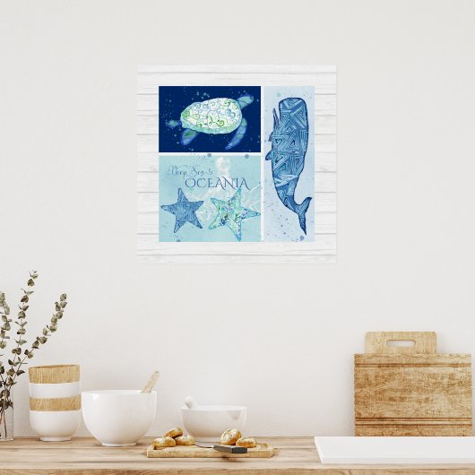 Beach Ocean Shore Wall Art Whale Schildkröte Starf Poster (Küche)