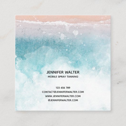 Beach Ocean Spray tan Skript tropfen Glitzer Gold Quadratische Visitenkarte (Rückseite)
