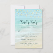 Beach Ocean String Lights Hochzeit mit Menu UAWG RSVP Karte (Vorderseite)