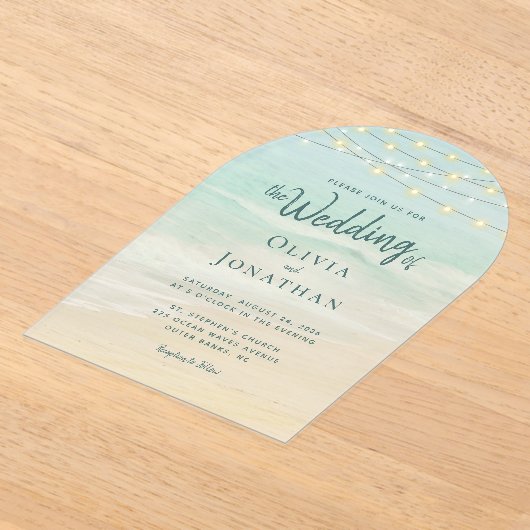 Beach Ocean String Lights Wedding Acryleinladungen (Ablage )