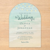 Beach Ocean String Lights Wedding Acryleinladungen (Vorderseite)