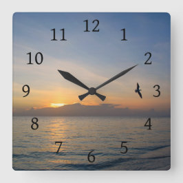 Beach Ocean Sunset Foto 195 Quadratische Wanduhr