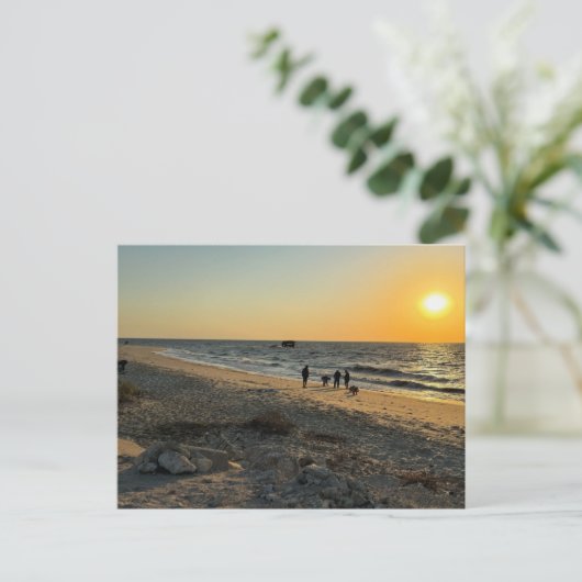 Beach Ocean Sunset Postcard Postkarte (Stehend Vorderseite)