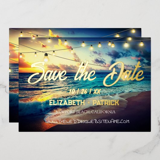 Beach Ocean Thema Save the Date Folieneinladung (Vorderseite/Rückseite)