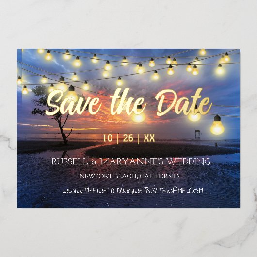 Beach Ocean Thema Save the Date Folieneinladung (Vorderseite)