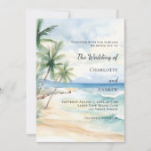 Beach ocean tropical palm destination wedding einladung (Vorderseite)