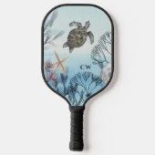 Beach Ocean Turtle Mit Monogramm Pickleball Schläger (Rückseite)