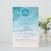 Beach, Ocean Watercolor Hintergrund Hochzeitsmenü (Stehend Vorderseite)