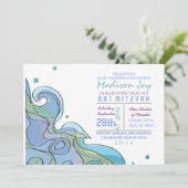 Beach Ocean Wave Bar Bat Mitzvah Einladung (Stehend Vorderseite)
