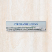 Beach Ocean Wave Mit Monogramm Name Wasser Blau Co Türschild (Vorderseite )