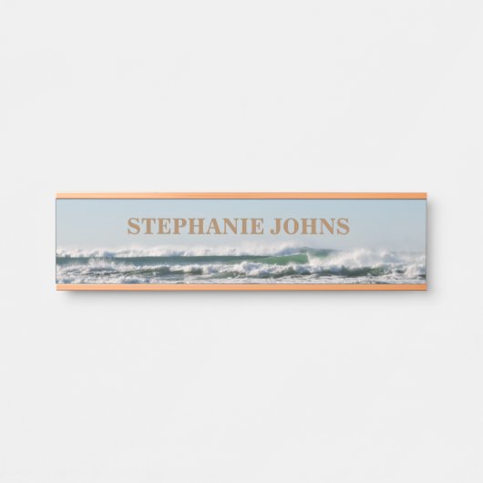 Beach Ocean Wave Mit Monogramm Name Wasser Blau Ni Türschild (Vorderseite )