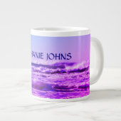Beach Ocean Wave Mit Monogramm Name Wasser Rosa Om Jumbo-Tasse (Vorderseite Rechts)