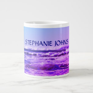 Beach Ocean Wave Mit Monogramm Name Wasser Rosa Om Jumbo-Tasse