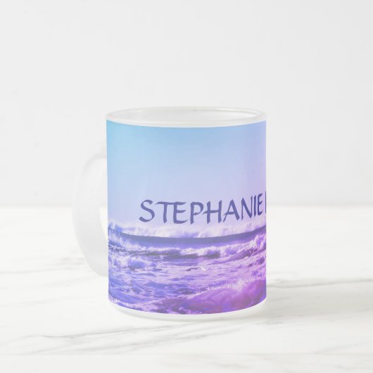 Beach Ocean Wave Mit Monogramm Name Wasser Rosa Om Mattglastasse (Vorderseite Links)