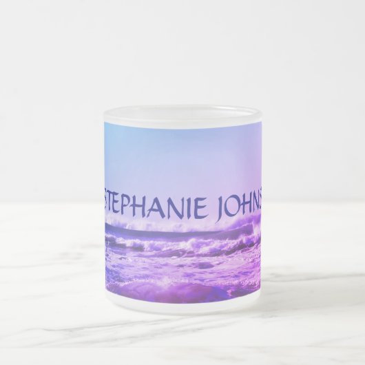 Beach Ocean Wave Mit Monogramm Name Wasser Rosa Om Mattglastasse (Mittel)