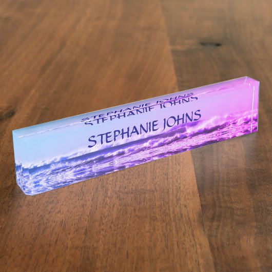 Beach Ocean Wave Mit Monogramm Name Wasser Rosa Om Namensplakette (Seite)