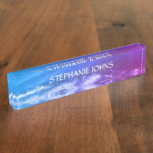 Beach Ocean Wave Monogramme Individuelle Name Küns Namensplakette (Seite)