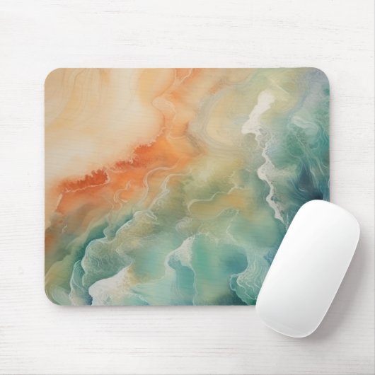 Beach Ocean Waves Aquamarin Aqua Sandy Orange Mousepad (Mit Mouse)