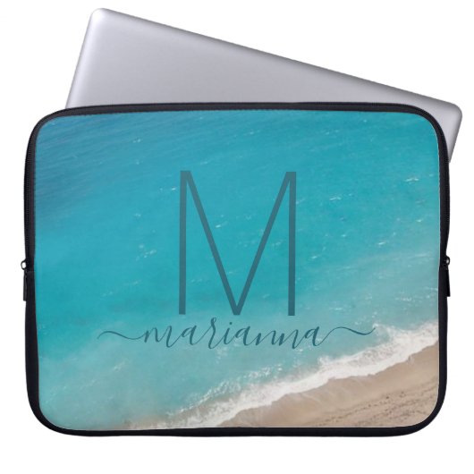 Beach Ocean Waves Aquamarin Personalisiert Laptopschutzhülle (Vorderseite)