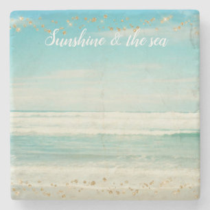 Beach Ocean Waves Gold Confetti Steinuntersetzer