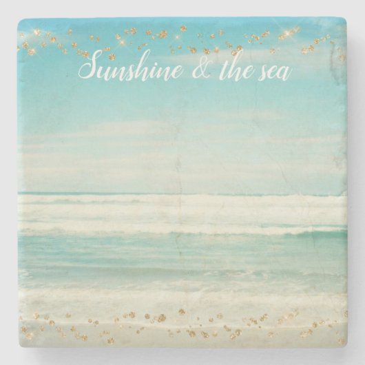 Beach Ocean Waves Gold Confetti     Steinuntersetzer (Vorderseite)