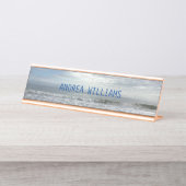 Beach Ocean Waves Monogram Name Blue Gray Schreibtischnamensplakette (Vorderseite )