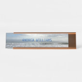 Beach Ocean Waves Monogram Name Blue Gray Schreibtischnamensplakette (Vorderseite )
