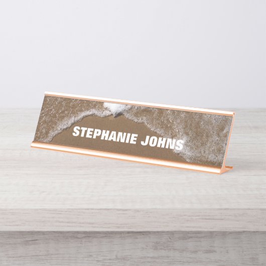 Beach Ocean Waves Water Monogram Individuelle Name Schreibtischnamensplakette (Vorderseite )