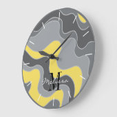 Beach Ocean Waves Yellow and Grey Monogram Große Wanduhr (Winkel)