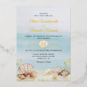 Beach Ocean Wedding Elegante Gold Folieneinladung (Vorderseite)