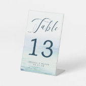 Beach Ocean Wedding Tischnummern Pedestal Schild (Vorderseite)