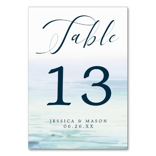 Beach Ocean Wedding Tischnummern Pedestal Schild (Vorderseite)
