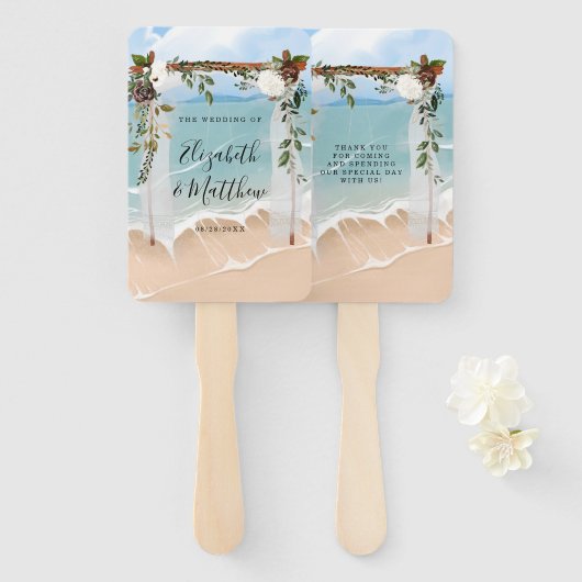 Beach Ocean White Canopy Marsala Floral Wedding Fächer (Vorne und Hinten)