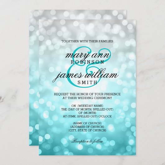 Beach Ombre Bokeh Lights Elegant Wedding Einladung (Vorne/Hinten)