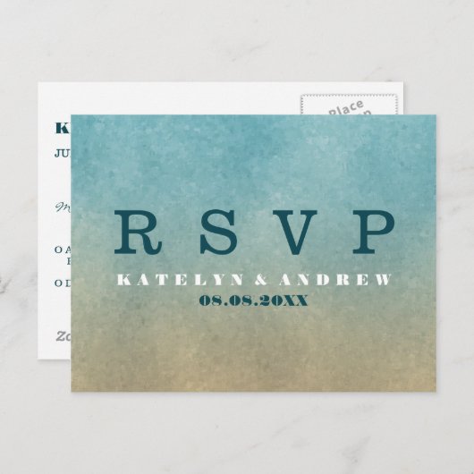 Beach Ombre Minimal Wedding RSVP Einladungspostkarte (Vorne/Hinten)