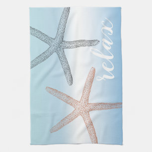 Beach Orange Blue Starfish Relax Geschirrtuch