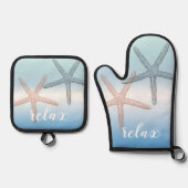 Beach Orange Blue Starfish Relax Ofenhandschuh & Topflappen-Set (Vorderseite)