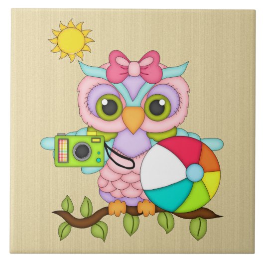 Beach Owl Theme Cartoon Kachel (Vorderseite)